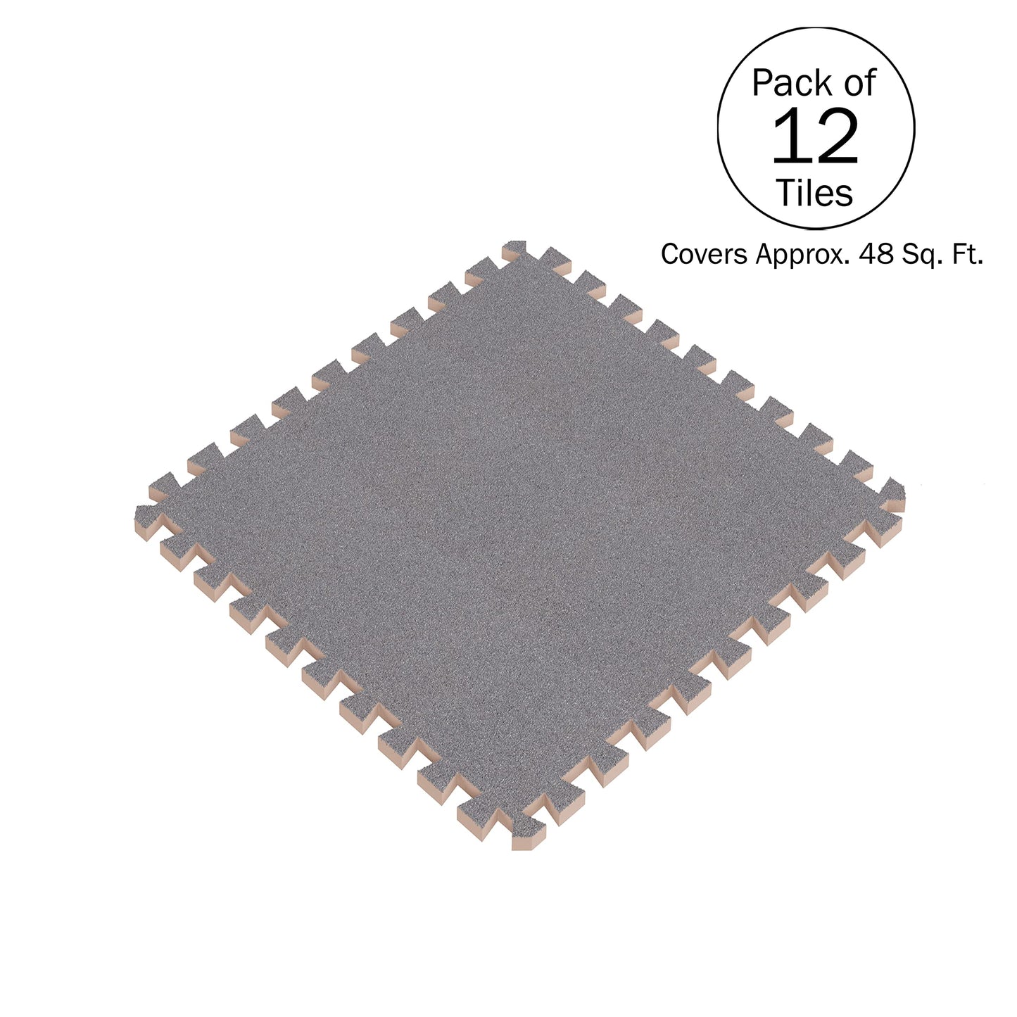Foam Flooring Tiles - 12-Pack Interlocking EVA Foam Pieces - Non-Toxic Floor Padding for Playroom, Gym, or Basement by Stalwart (Gray)