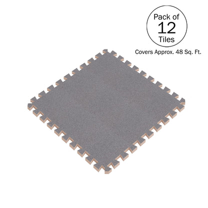 Foam Flooring Tiles - 12-Pack Interlocking EVA Foam Pieces - Non-Toxic Floor Padding for Playroom, Gym, or Basement by Stalwart (Gray)