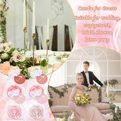 Treela 24 Set Flower Candles Wedding Favor for Guests Mini Pink Champagne Rose Shaped Tealight Candles for Return Gift Wedding Birthday Bridal Shower Housewarming Party