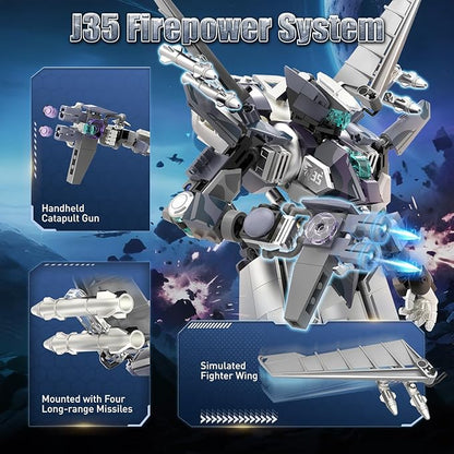 HIGH GODO J35 Mech Robot Transforming Building Blocks Set for Adults Combat Warrior Justice Hero Soldier Mech Model Building Kit Cool Creative Robots Toys Gift for Teens 14+ 700+ Pieces