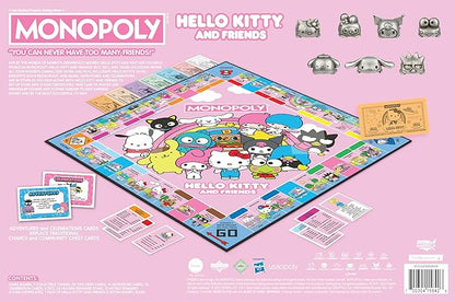 Monopoly: Hello Kitty and Friends Buy Sell Trade Buildings from The Animated Series Featuring My Melody Badtz-Maru Keroppi Classic Monopoly Game Officially-Licensed Hello Kitty Merchandise
