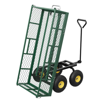 Garvee 900 lbs Steel Garden Dump Cart with Removable Sides, Convert to Flatbed, Heavy Duty Yard Cart with 180°Rotating Handle & 10" All Terrain Wheels, Utility Dump Wagon for Lawn Farm Backyard