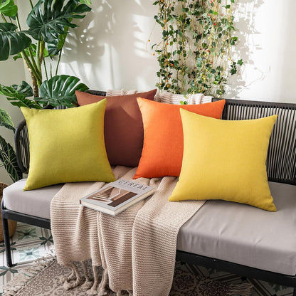 MIULEE Decorative Outdoor Throw Pillow Covers - Waterproof Faux Linen Cushion Cases | 20x20 Inch Bright Orange (Pack of 2)