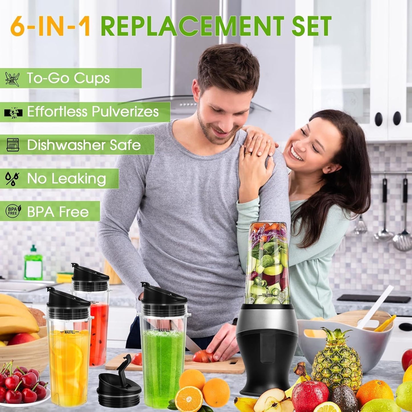 Ninja Blender Cups - 16oz Replacement Cups with Lids | 3-Pack Compatible with QB3001SS, BL770, BL780, BL660, BL740, BL810, Nutri Ninja Series