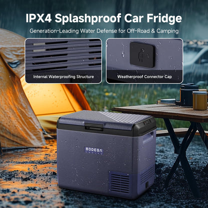 BODEGACOOLER 12 Volt Car Refrigerator, 53QT(50L) IPX4 Waterproof Electric Cooler, 31dB Ultra-Quiet Car Fridge APP Control with 12/24V DC 110-240V AC, -4℉~68℉, Portable for Truck RV Camping, Travel