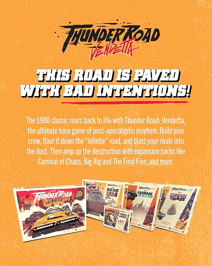 Restoration Games Thunder Road Vendetta Big Rig &amp The Final 5 - Racing and Strategy Board Game for Adults - Post-Apocalyptic Demolition Derby Racing Game - 2-5 Players - 30-75 Min Playtime - Ages