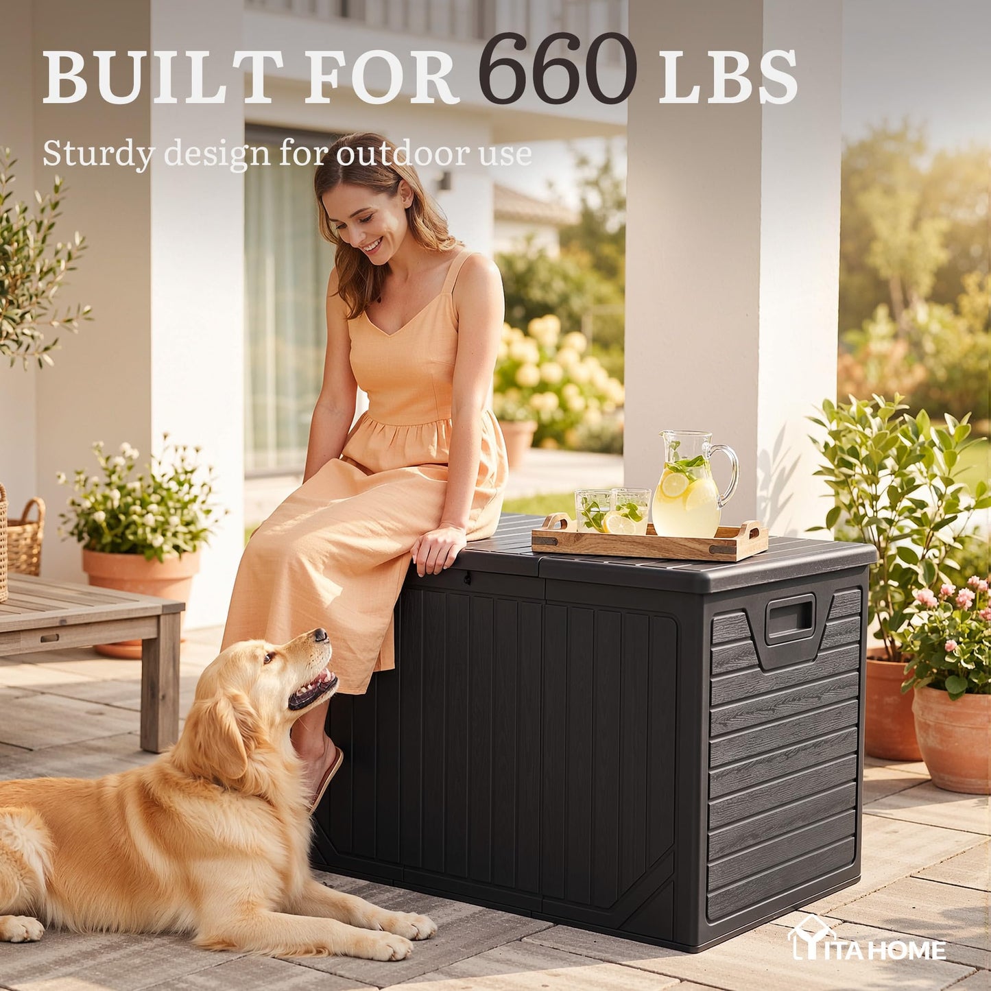 YITAHOME XXL 230 Gallon Extra Large Outdoor Deck Box, Lockable Resin Double-Wall Storage Box and Waterproof Patio Furniture Bin for Garden Tools & Pool Accessories, Black