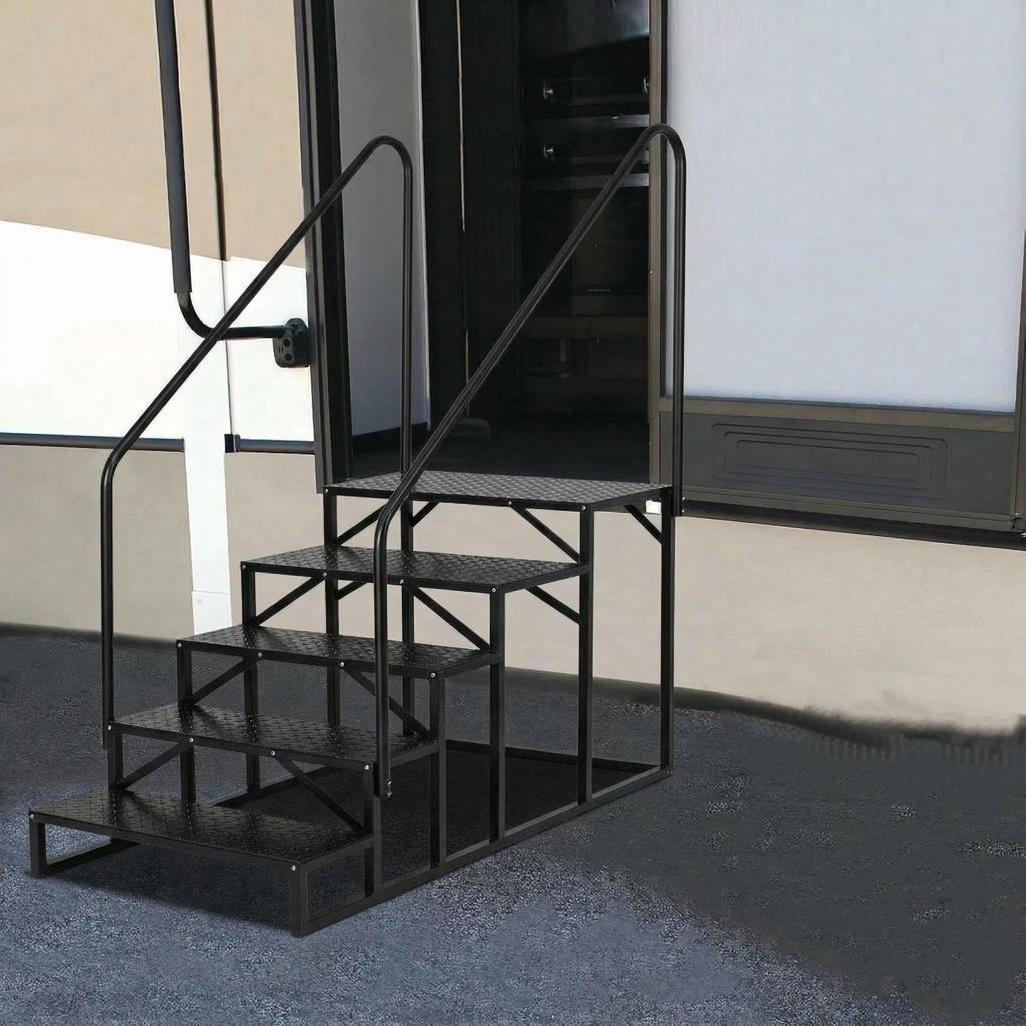 Garvee RV Steps with Handrail,660 Lbs Heavy-Duty 4 Step Camper Entry Step Stairs with Anti-Slip Panel, Mobile Home Stairs Outdoor Camping Travel Trailers Motorhome Hot Tub Spa Portable Step