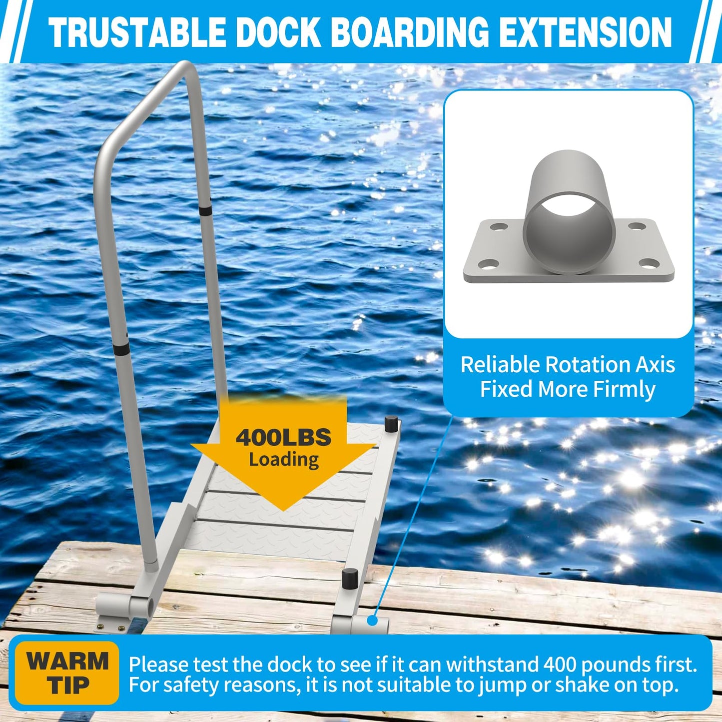 Boat Boarding Platform with Handrail, Dock Boarding Step with Handle, Rust-Proof Outdoor Dock Extension (400LBS Capacity L)