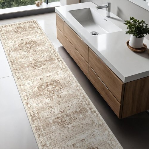 Hazo Haus Non-Slip Hallway Runner Rug - Washable & Waterproof 2x10 Beige/Latte Farmhouse Décor