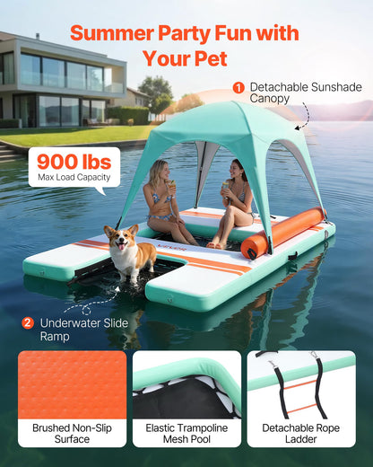 VEVOR Inflatable Floating Dock, 10 x 6 FT Inflatable Dock Platform, Non-Slip Water Air Mat with Portable Carrying Bag and Detachable Ladder, Floating Water Platform Island Raft for Pool Beach Ocean