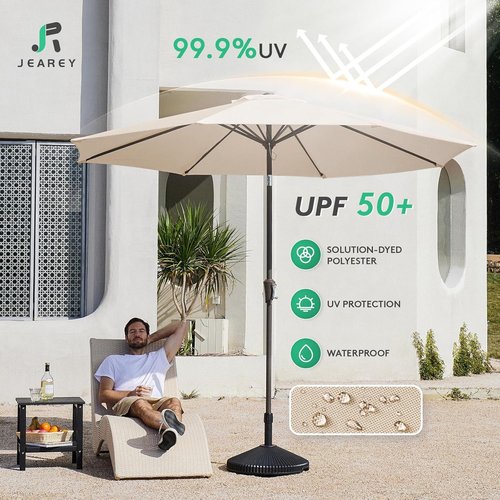 JEAREY 9FT Outdoor Patio Umbrella - UV Protection & Waterproof with Push Button Tilt | Cream Beige