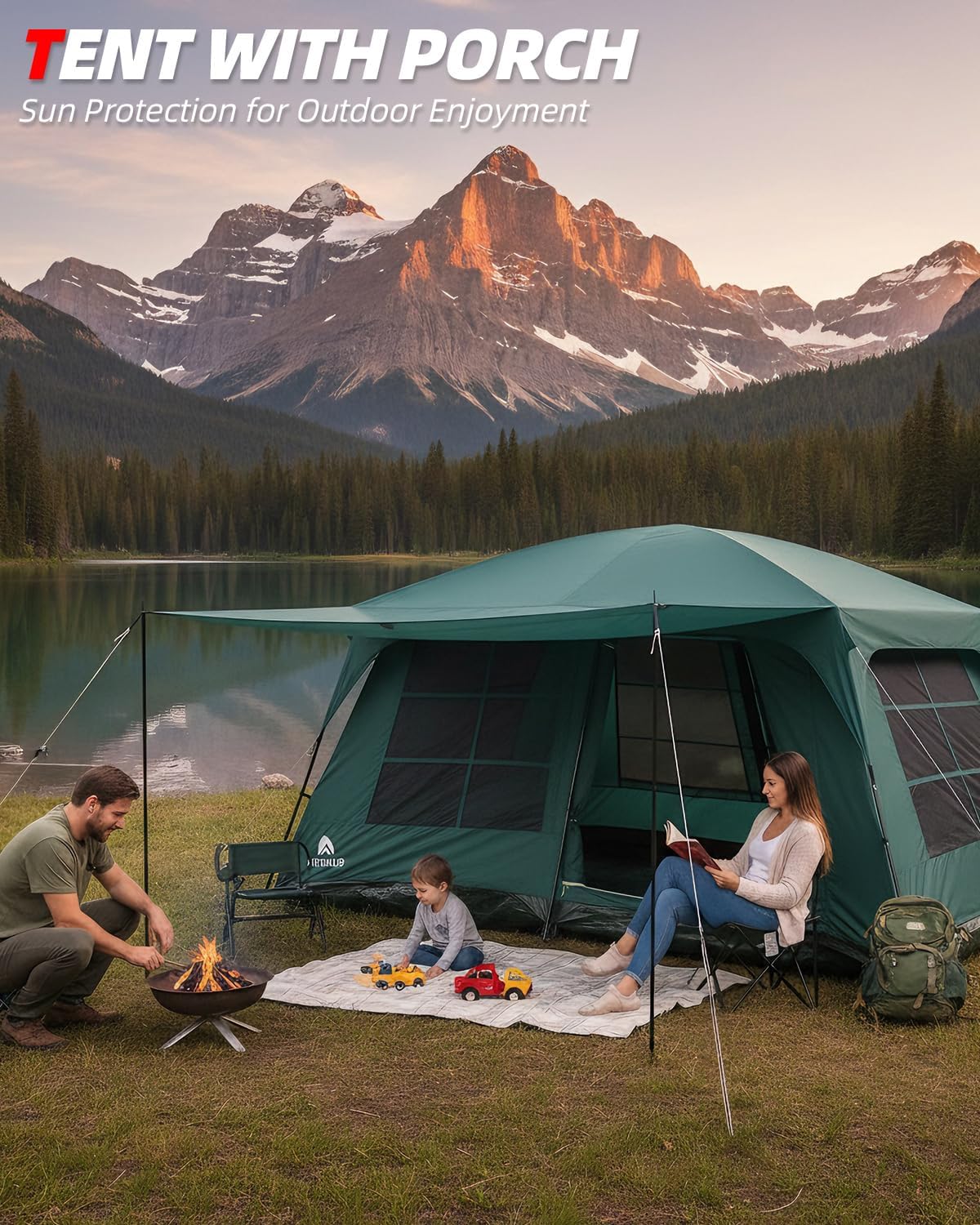 Abahub 10 Person Tent for Camping, Family Cabin Tents with 2 Rooms and 2 Doors, Large Tent with Rainfly, Porch, 4 Windows, 14ft x 10ft x 81in