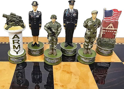 US Military Army vs Air Force Chess Men Set with 17 inch Walnut Color Storage Board