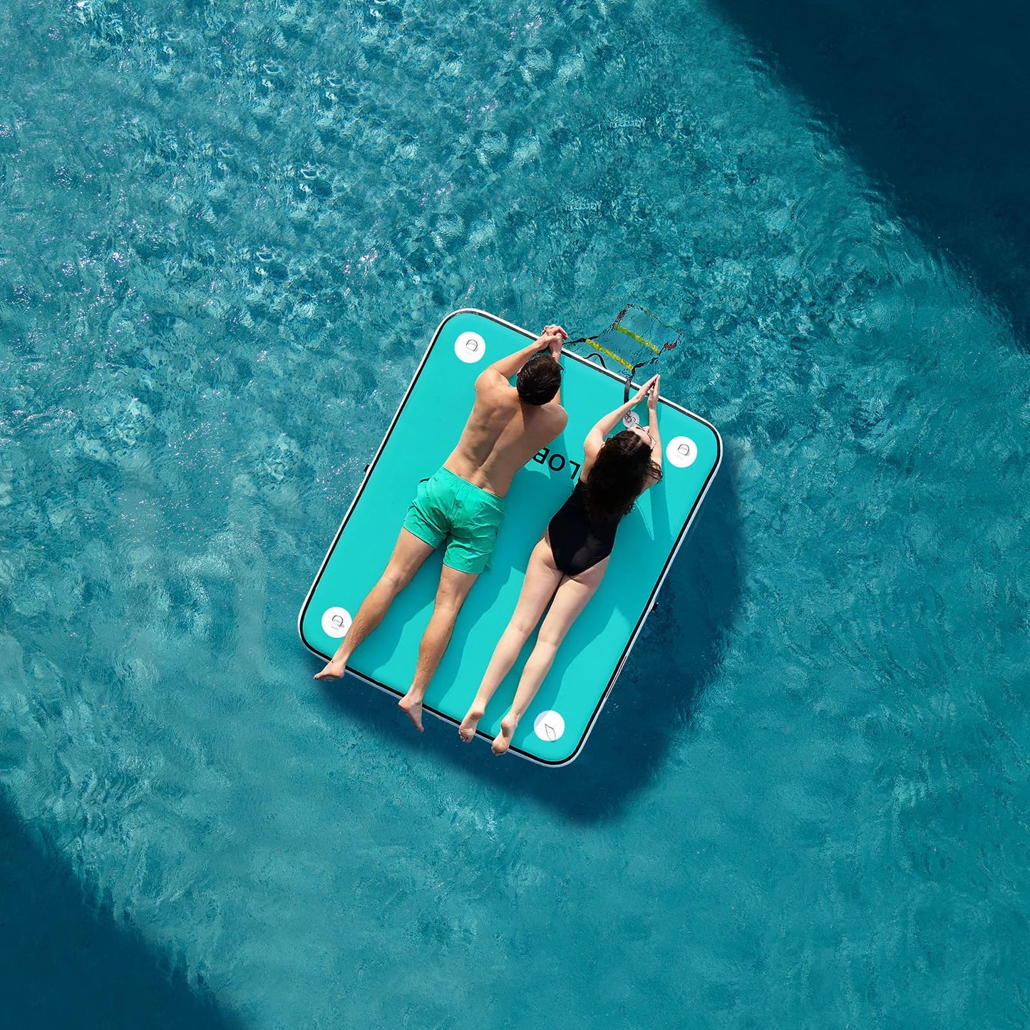 CALOBANA 10ft x 6ft Inflatable Floating Dock, Lake Floats for Adults Floating Raft Air Water Platform with Detachable Ladder for Lake Swimming Pool