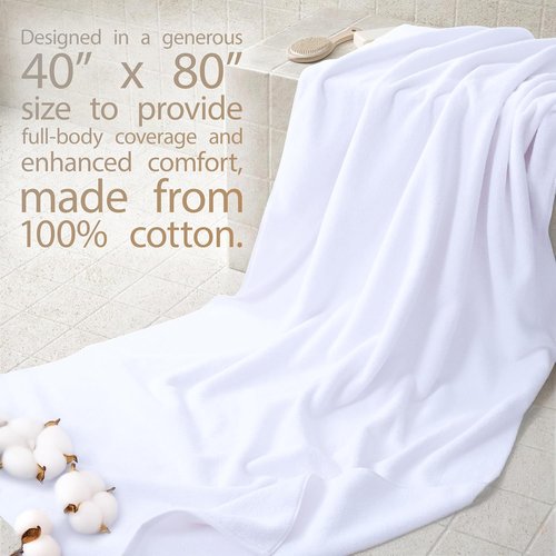 Cotton Paradise 100% Cotton Oversized Bath Sheet - Extra Large Turkish Towel, 40x80, White