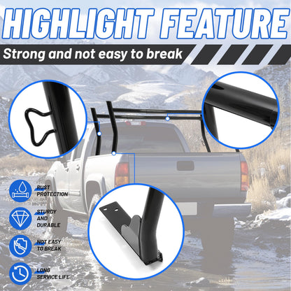 KUAFU Extendable Truck Rack Heavy Duty Steel Truck Bed Ladder Rack Compatible with Truck-Bed Width Ranged from Min.51 - Max.71,800Ibs Capacity Cargo Rack Kayak Surfboard Lumber Rack Two-bar Set