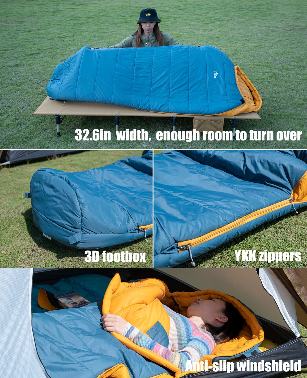 iClimb 1 3M Thinsulate Insulation Sleeping Bag and 1 Low Folding Chair, Ultralight Compact for Adults Outdoor Camping Backpacking Hiking
