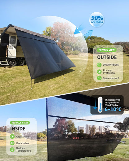 Dulepax RV Awning Sun Shade Screen with Zipper 9'X18'3'' -Second Generation RV Awning Shade Screen Significantly Improves Shadew and Privacy.Universal, Capmer Awning Shade with Complete Kits