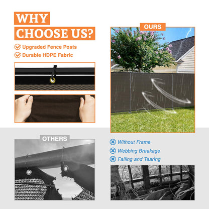 AwnPro 5' x 24' Outdoor Privacy Fence with Iron Poles Ground Spikes Dog Metal Garden Privacy Fence Backyard Patio Yard Barrier Boarder Divider (Brown)