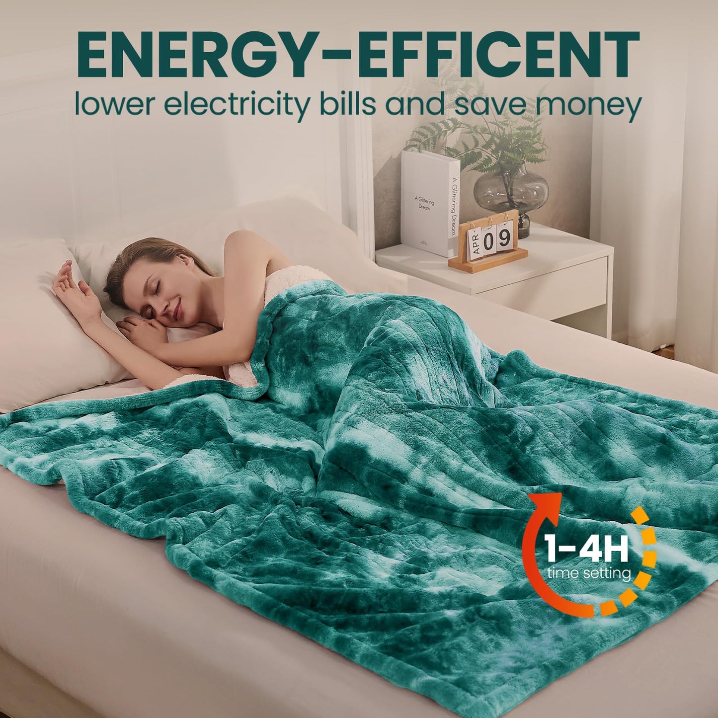 Electric Heated Blanket 50"x60",Luxury Grey Faux Fur Electric Throw Blanket,Fast Heating Soft Fluffy Thick Electric Blanket with 6 Heating Levels & 12H Auto Off