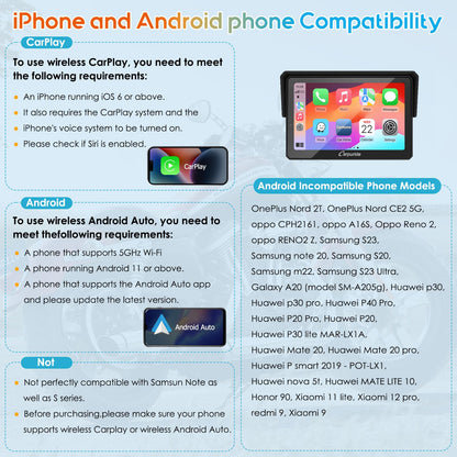 Carpuride W502PRO for Motorcycle CarPlay& Android Auto& Dual Bluetooth - 5" Waterproof GPS Navigation Screen for Motorbike, Music Sharing, Intercom, EQ, Light Sensor, Compass, Barometer