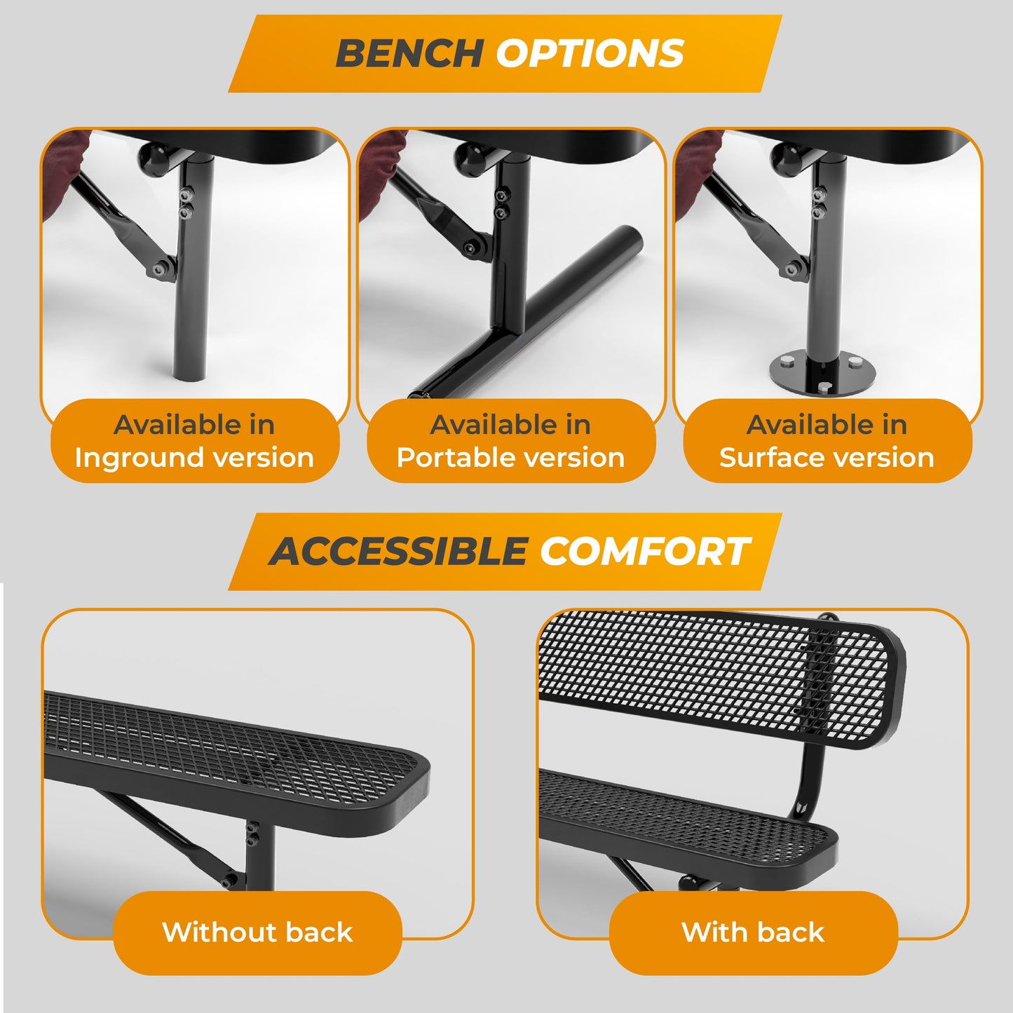 OUTTANS Heavy-Duty Outdoor Metal Bench, Thermoplastic-Coated, Portable, Weatherproof, Commercial-Grade for Parks, Gardens, Patios, Stores & More (8 Ft - Portable, Blue)
