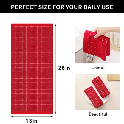 Homaxy 100% Cotton Terry Kitchen Towels(Red, 13 x 28 inches), Checkered Designed, Soft and Super Absorbent Dish Towels, 4 Pack