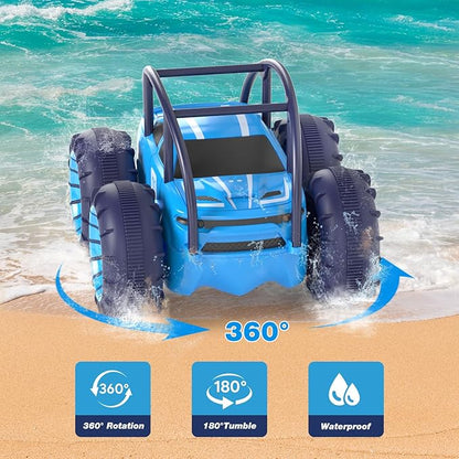 MaxTronic Amphibious Remote Control CarRechargeable RC Cars Toy 360° Flips Rotation Stunt Crawler 15KM/H 4WD All Terrain Outdoor Indoor Toy for Kids Boys Girls 3-12