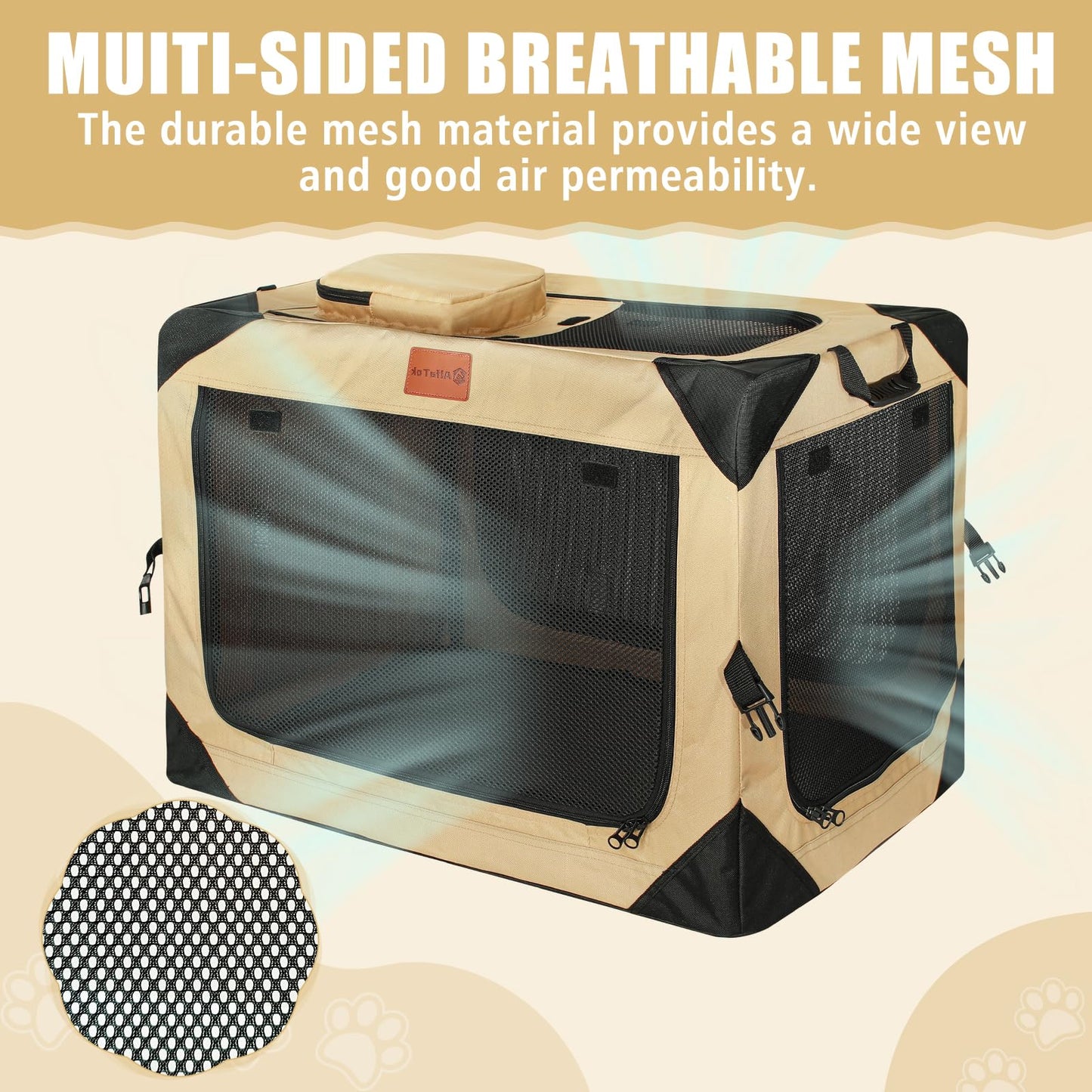 AlfaTok Collapsible & Foldable Dog Crate - Portable & Soft for Large Dogs, 36 x 25 x 25 Inch