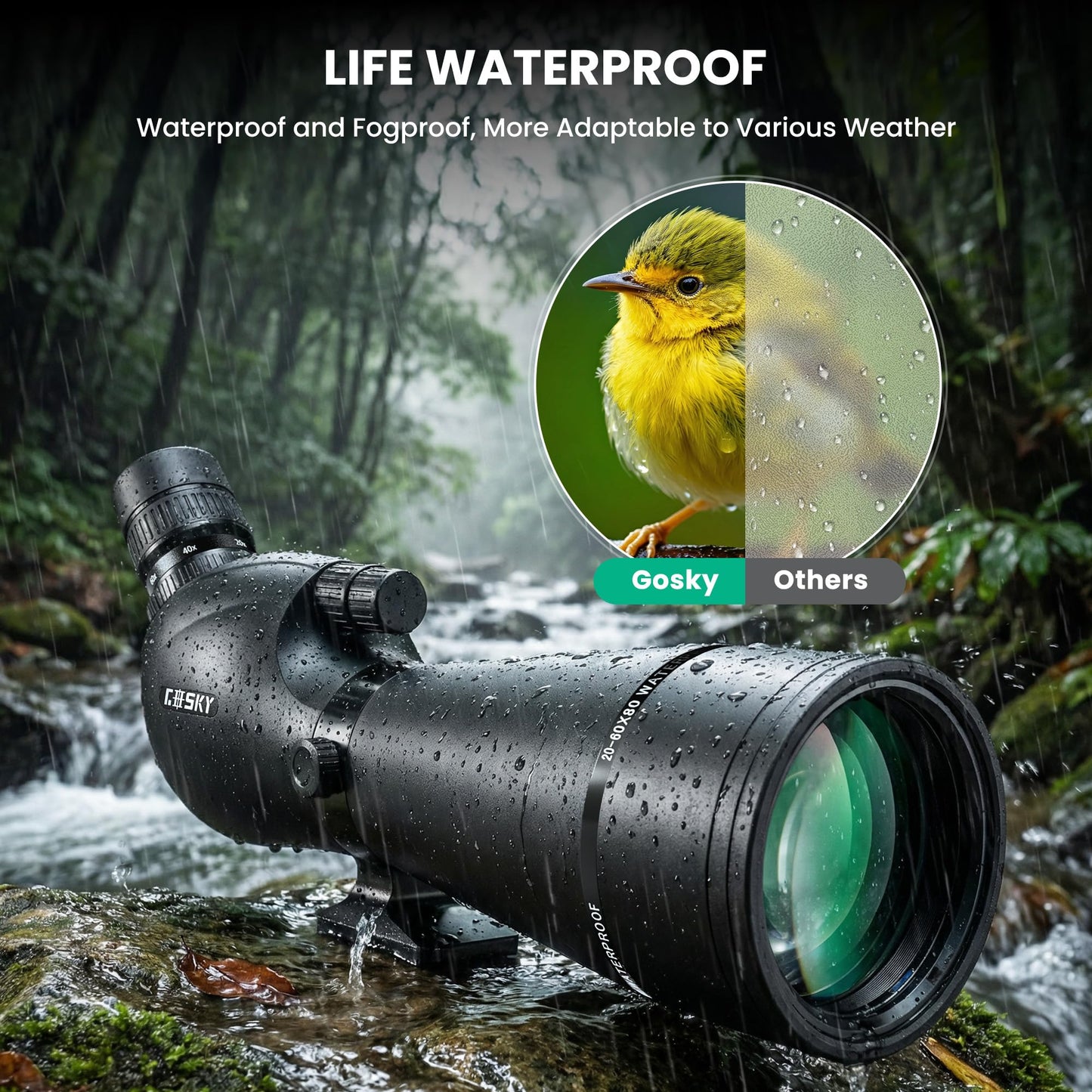 Gosky 20-60x80mm Spotting Scope with Phone Adapter & Tripod - BAK4 Prism Spotter Scope for Bird Watching Wildlife Observing Hiking, Portable with Carrying Bag and Cleaning Kits
