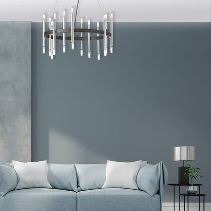 Dainolite 24 Light Chandelier, Matte Black/Polished Chrome, Model DER-2424C-MB-PC, Metal Construction