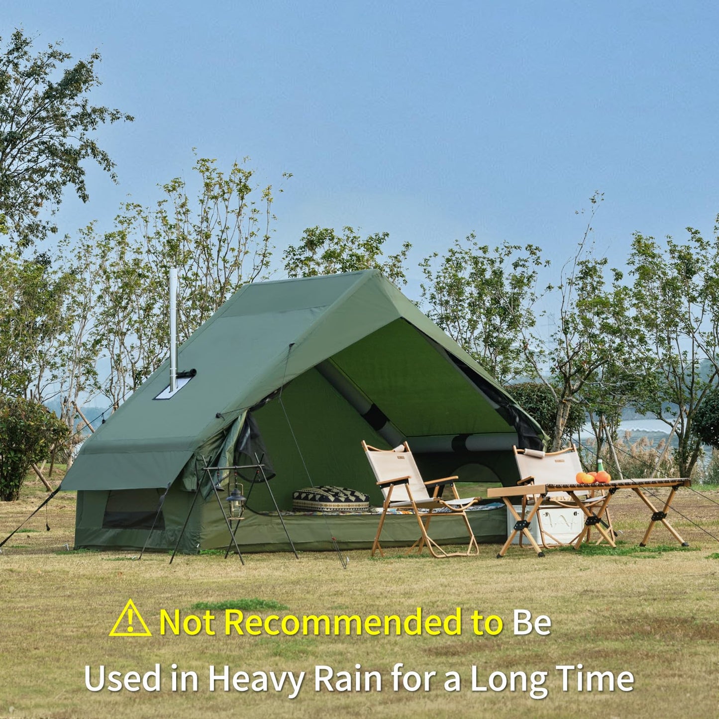 WaldZimmer Inflatable Camping Tent with Hand Pump Waterproof Outdoor Blow up Tent Oxford 4 Season Air Tent Cabin House with Mesh Windows & Door 12sq/6sq Green (9.74ft*6.46ft*6.56ft (3-4 Person))