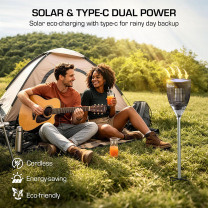 Solar Bug Zapper Outdoor, Mosquito Zapper with Flame & Projector Light Cordless Waterproof, Auto On/Off, Mosquito Trap Solar Powered, 4200V Electric Fly Zapper Killer for Patio Yard Camping Garden