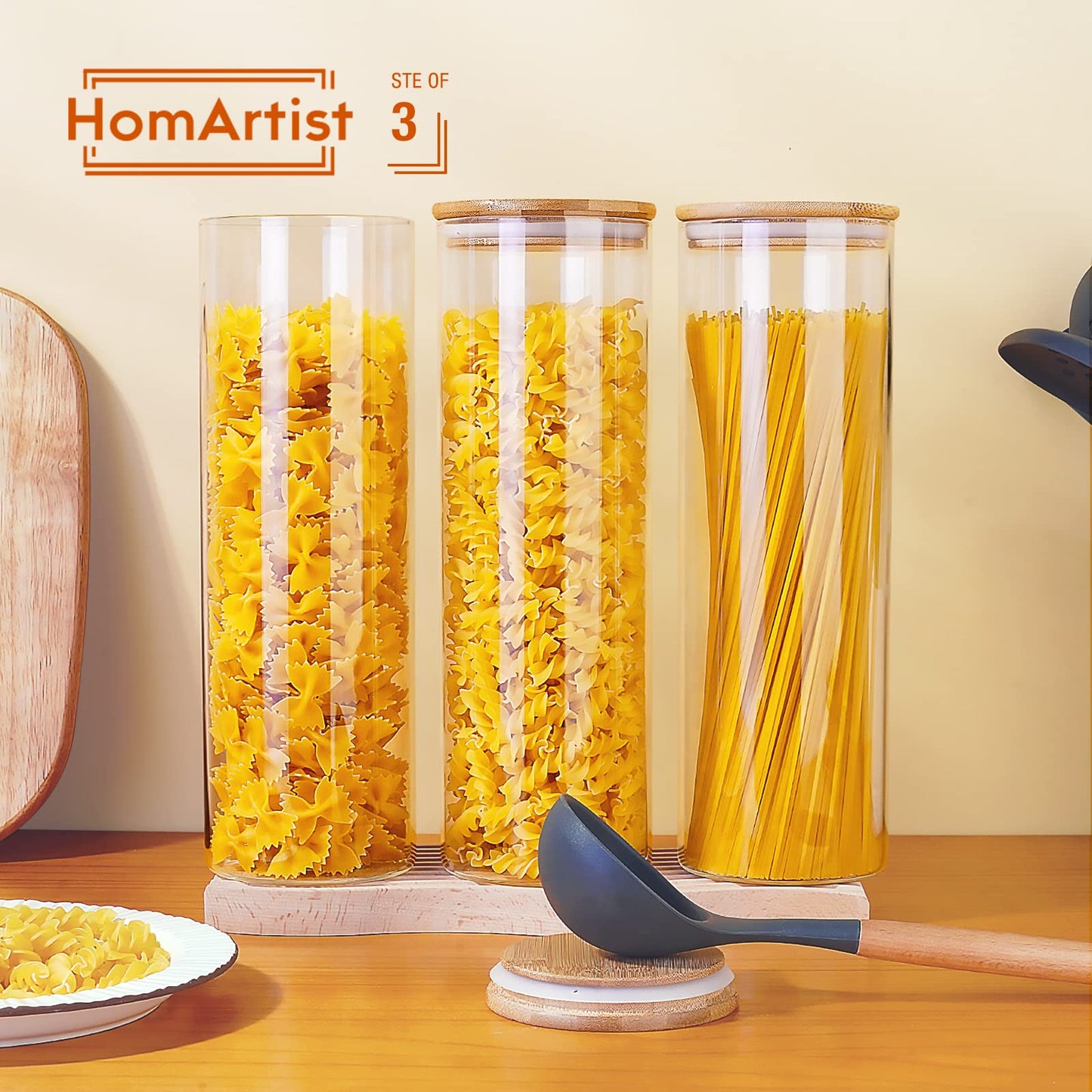 HomArtist Glass Jars with Bamboo Lids 180oz X2 & 96oz X2 & 79oz X3 & 53oz X4 [Set of 11], Glass Canisters with Airtight Lids, Glass Food Storage Containers