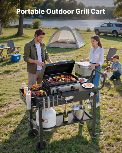 VEVOR Outdoor Grill Cart, 31.0 x 17.0 inch Tabletop Size Grilling Table, Foldable Outdoor Cooking Table with Tissue Holder, Wheels, Magnetic Tool Rack, BBQ Prep Tables for Picnic, Kitchen, Courtyard