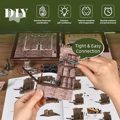 Book Nook Kit - DIY Miniature Dollhouse Kit Dollhouse Booknook Tiny House Bookshelf Decor 3D Wooden Puzzle Gifts for Family Friends (Robin Hood - The Castle's Escape)