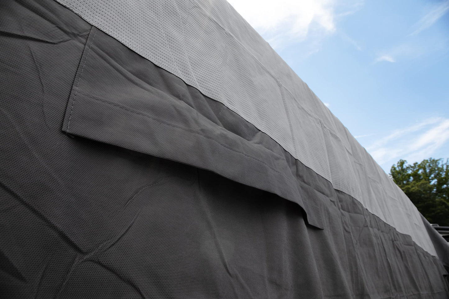 Camco ULTRAGuard 20 to 22-Ft Travel Trailer/Class C RV Cover - Features Zipper Entry Doors & Covered Air Vents - Crafted of Spunbond Polypropylene - Storage Bag for RV Storage & Organization (45740)