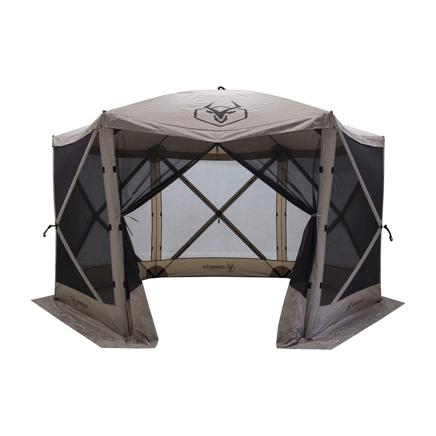 Gazelle Tents™, G6 6-Sided Portable Gazebo, Easy Pop-Up Hub Screen Tent, Durable, TriTech Mesh, Waterproof, UV Resistant, 8-Person & Table, Desert Sand, 86" x 124" x 124", GG602DS