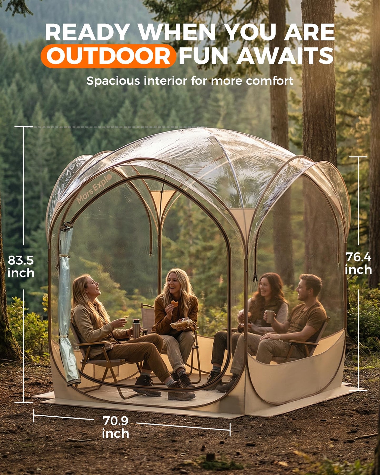 Pop Up Sports Pod Tent 6×6 FT, Clear Bubble Weather Pod Camping Tent for 2-4 Person, Instant Outdoor Shelter with Floor Mat & Cover, Portable Tent for Backyard Patio Sports Events