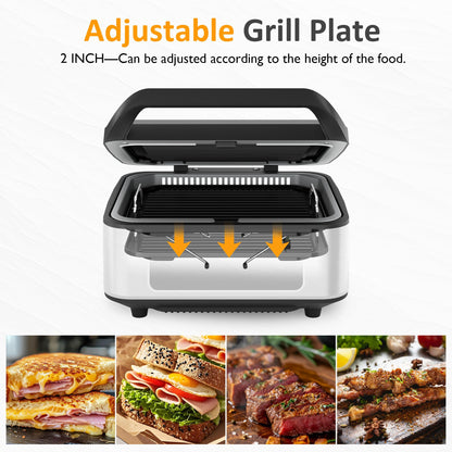 SUNVIVIPRO Electric Panini Press Sandwich Maker, 1300W Smokeless Indoor Grill with Removable Non-Stick Plates, Auto-Lift, Fan, Independent Upper Heating, Smart Time & Temperature Control, Silver