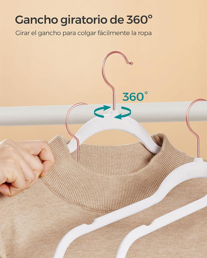 SONGMICS Slim Velvet Hangers - Non-Slip Clothes Hangers with Rose Gold Hooks | Space-Saving, 50 Pack, White