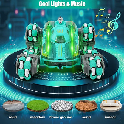 Cool 8WD RC Stunt Car for Kids Ages 6 7 8-12 13 14 Year Old - Remote &amp Gesture Hand-Controlled Toy with Lights &amp Music Rotating Drift Car for Boys 2.4Ghz