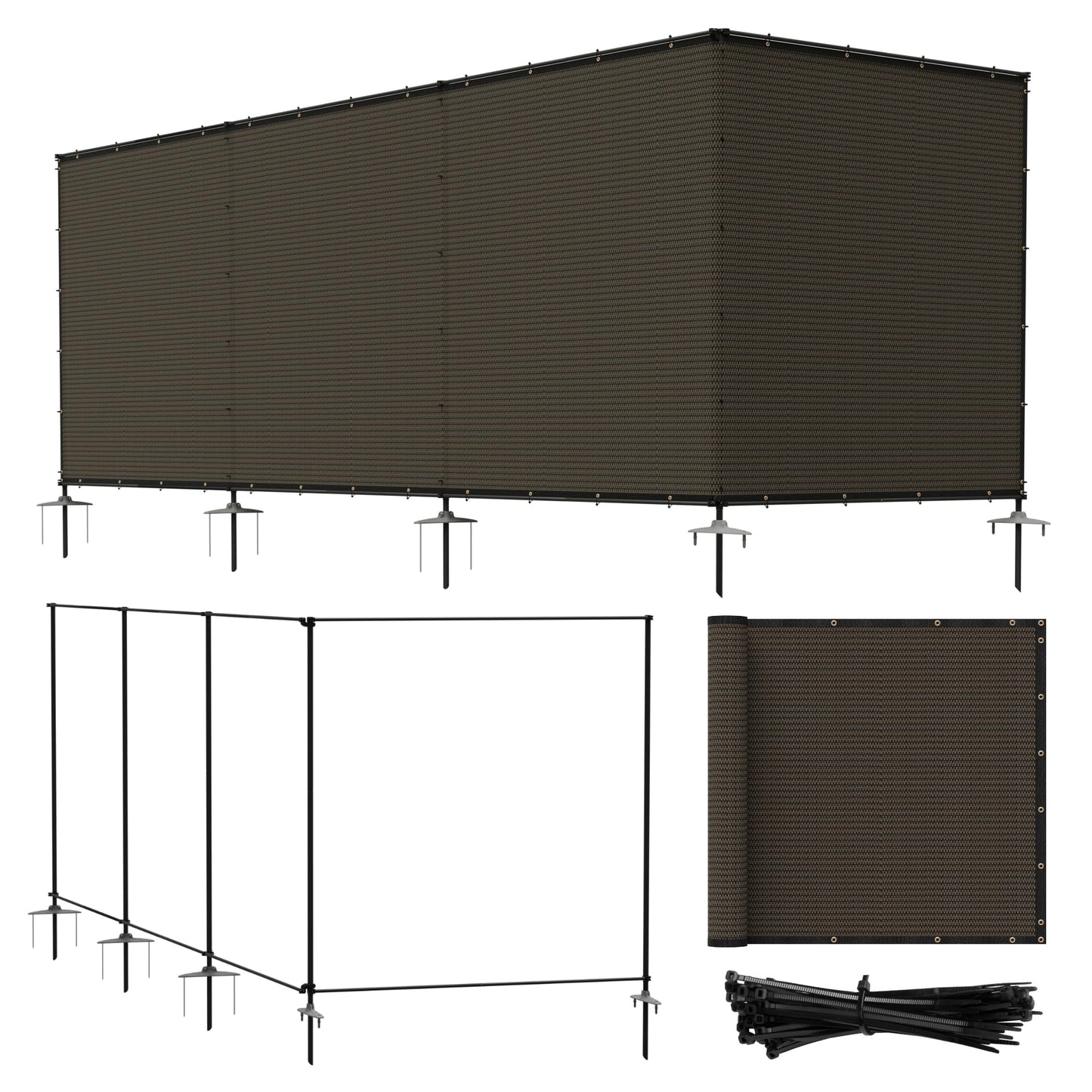 Bynbbur 5'x24' Outdoor Privacy Screen Freestanding with Iron Poles and Stakes, Temporary Dog Fencing, Backyard Divider, Metal Garden Fence for Pool Patio Barrier Border, Brown