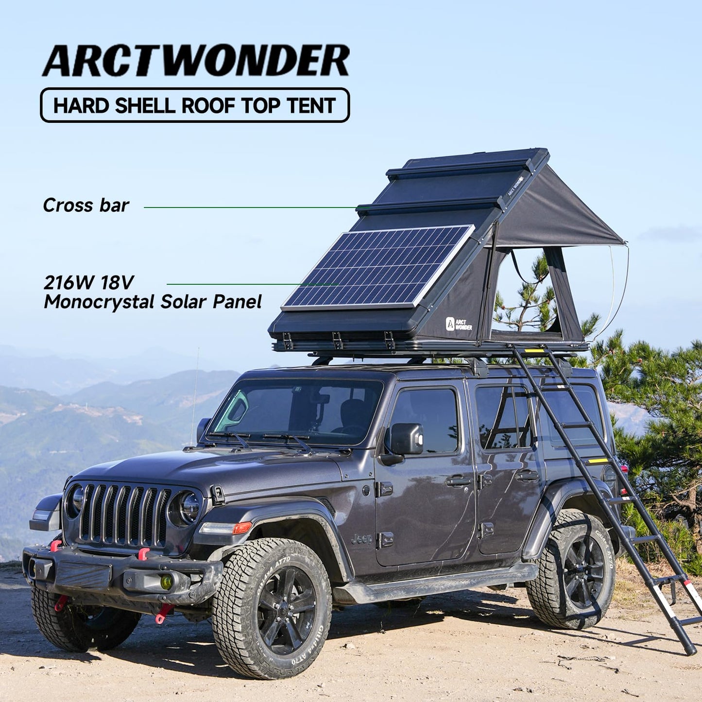 Arctwonder Rooftop Tent Hard Shell with Winter Thermal Layer,Solar Panel Roof top Tent Hardshell Suitable for Jeep SUV Truck Van,Camping Car 2 Person