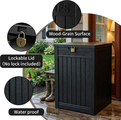 Lockable Package Delivery Box by [Brand Name] - Waterproof Resin Outdoor Storage Solution | 57 Gallon, Black