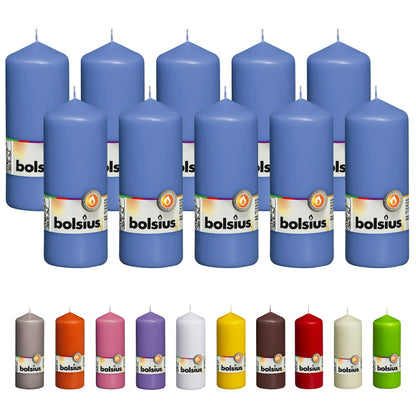 BOLSIUS 10 Blue Pillar Candles - 2.25 x 6 Inches - Premium European Quality - Individually Wrapped - 42 Hours Burn Time - Dripless Smokeless Unscented Dinner, Wedding, Party, & Restaurant Candles