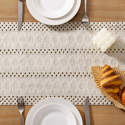 Socomi Boho Table Runner Summer Farmhouse Rustic Dining Kitchen Centerpiece Decor Small Macrame Woven Cotton Linen Coffee Table Runner for Dresser Scarf Home Decor