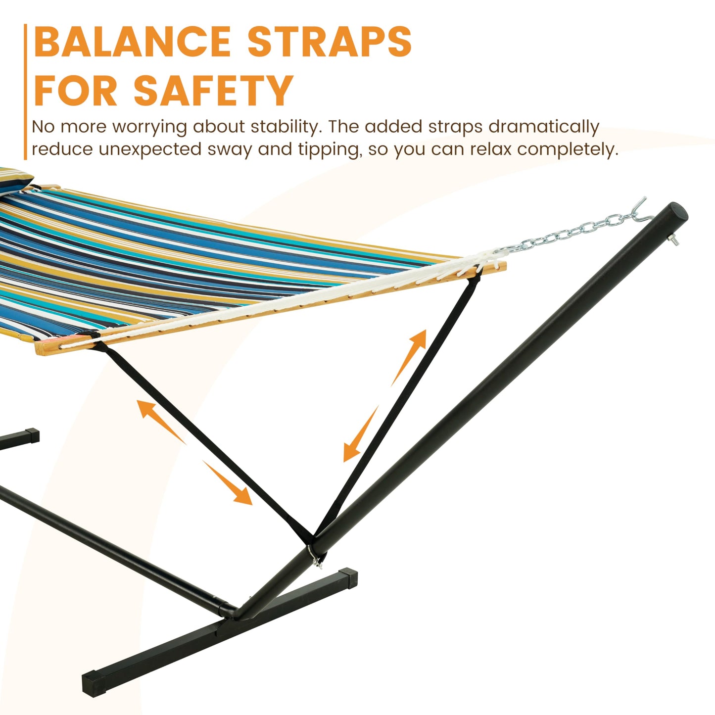 Lazy Daze Hammocks 2 Person Portable Hammock with 12FT Stand for Outside, 10.5FT Quilted Double Hammock with Spreader Bar and Detachable Pillow, 450lbs Capacity for Outdoor Patio, Beach Stripes