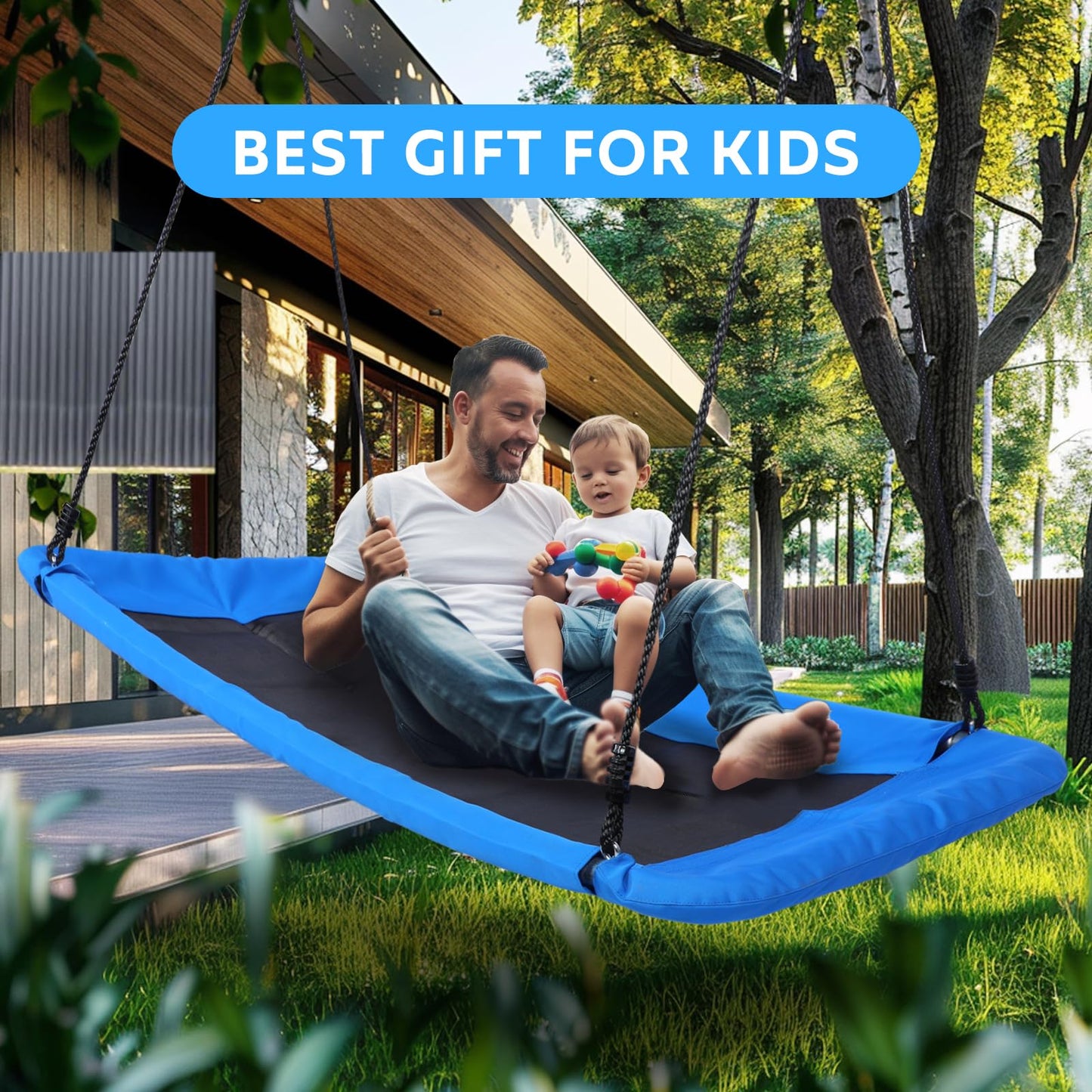 800lbs 60" Giant Platform Tree Swing for Kids and Adults,Tree Swings for Kids Outdoor, Kids Swing, Outdoor Swing for Kids with Comfy Mat and Steel Frame
